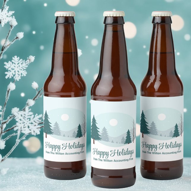 Étiquette Pour Bouteilles De Bière Beau Noël Arbres Fêtes d'hiver Fête (Créateur téléchargé)