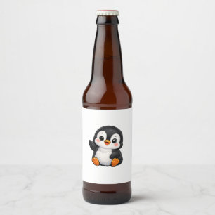 Étiquette Pour Bouteilles De Bière Bébé manchot mignon faisant signe Personnage de de