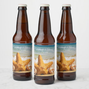 Étiquette Pour Bouteilles De Bière Belle scène de plage avec Mariage Starfish