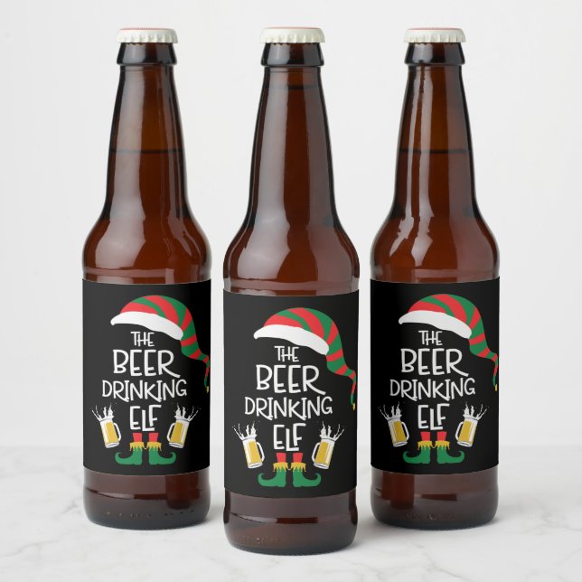 Étiquette Pour Bouteilles De Bière Bière Noël Elf Drôle Typographie Vacances (Bouteilles)