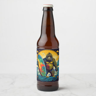 Étiquette Pour Bouteilles De Bière Bigfoot aime la bière et Surfin