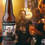 Étiquette Pour Bouteilles De Bière Birthday party custom photo black white modern guy<br><div class="desc">Pour une fête d'anniversaire de 21e (ou tout âge) pour les gars. Un élégant arrière - plan noir moderne. Personnalisez et ajoutez votre propre photo du garçon/homme d'anniversaire. Le texte : Le nom est blanc avec un script de style à la main moderne. Tempates pour un nom,  âge 21.</div>