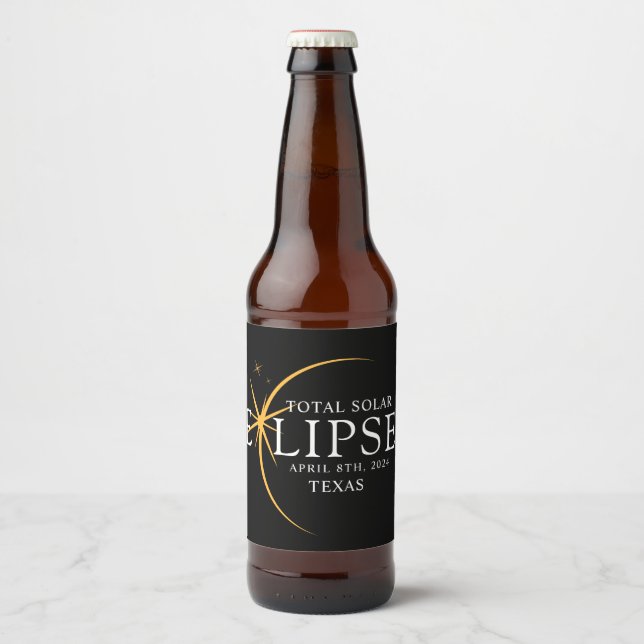 Étiquette Pour Bouteilles De Bière Black & Gold 2024 Texas Total Solar Eclipse (Devant)