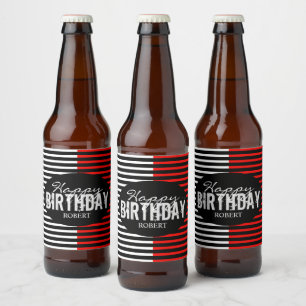 Étiquette Pour Bouteilles De Bière Black & Red Joyeux anniversaire
