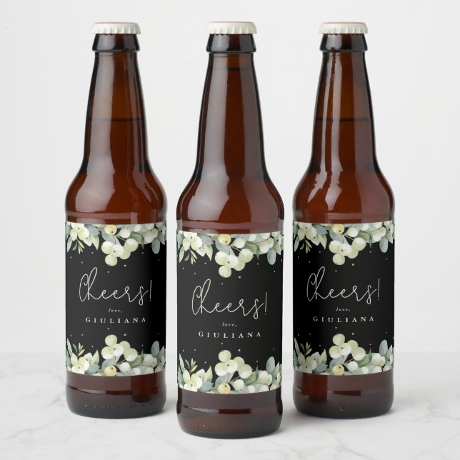 Étiquette Pour Bouteilles De Bière Black Snowberry+Eucalyptus Hiver Bachelorette (Bouteilles)
