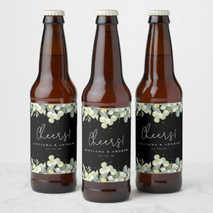 Étiquette Pour Bouteilles De Bière Black Snowberry+Eucalyptus Mariage d'hiver
