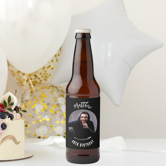Étiquette Pour Bouteilles De Bière Black white fête d'anniversaire (Créateur téléchargé)