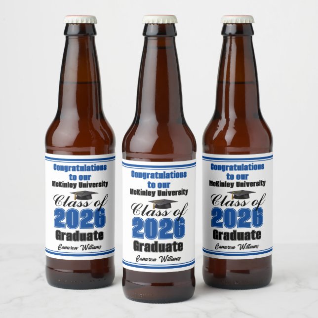 Étiquette Pour Bouteilles De Bière Blue Class of 2026 Graduation Party Custom (Bouteilles)