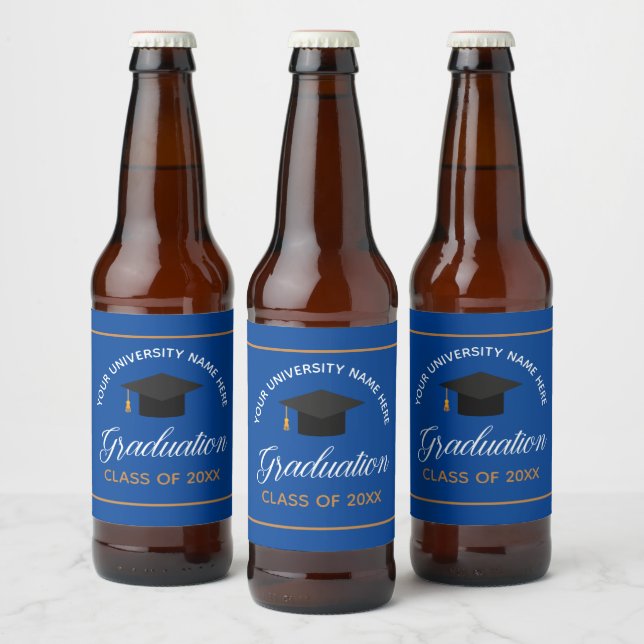 Étiquette Pour Bouteilles De Bière Blue Gold Graduation Party Custom Class of 2023 (Bouteilles)