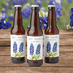 Étiquette Pour Bouteilles De Bière Bluebonnets Aquarelle Bleu Fleur Floral Mariage