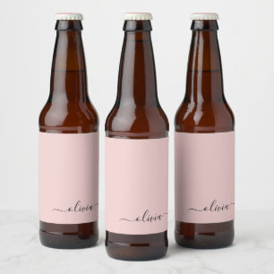 Étiquette Pour Bouteilles De Bière Blush Dusty rose moderne Script Girl Monogramme No