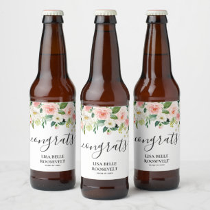 Étiquette Pour Bouteilles De Bière Blush Floral Félicats Fille Diplôme