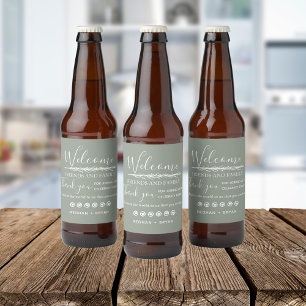 Étiquette Pour Bouteilles De Bière Boho Khaki Vert Bienvenue À Notre Mariage