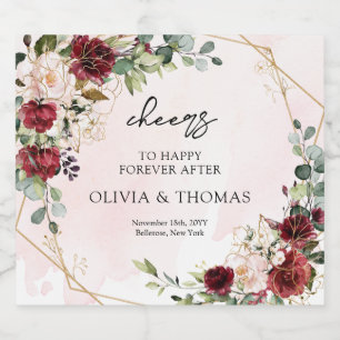 Étiquette Pour Bouteilles De Bière Boho moderne bordeaux fleuri or géométrique