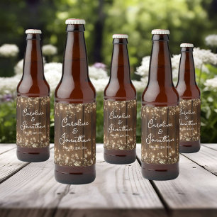 Étiquette Pour Bouteilles De Bière Bois Rustique Chaîne éclaire Blanc Floral Mariage