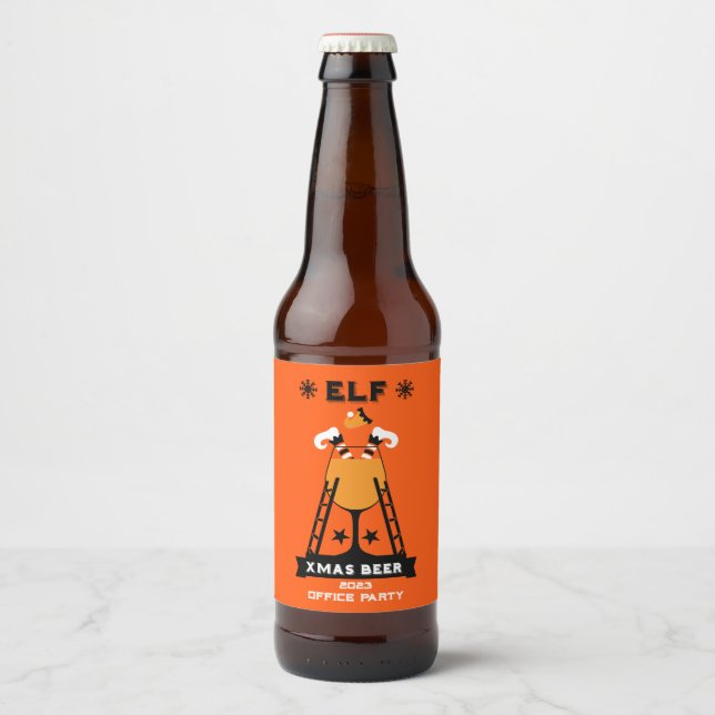 Étiquette Pour Bouteilles De Bière Boisson de Noël Elf (Devant)