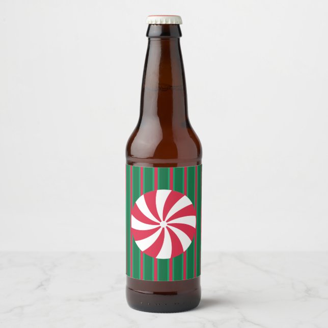 Étiquette Pour Bouteilles De Bière Bonbon de menthe de Noël amusant et fantaisiste (Devant)