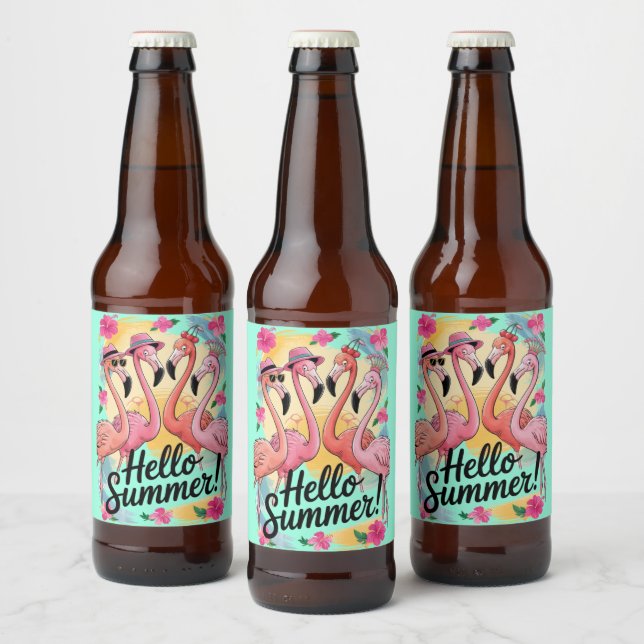 Étiquette Pour Bouteilles De Bière Bonjour été mignonne Flamant rose plage vacances T (Bouteilles)