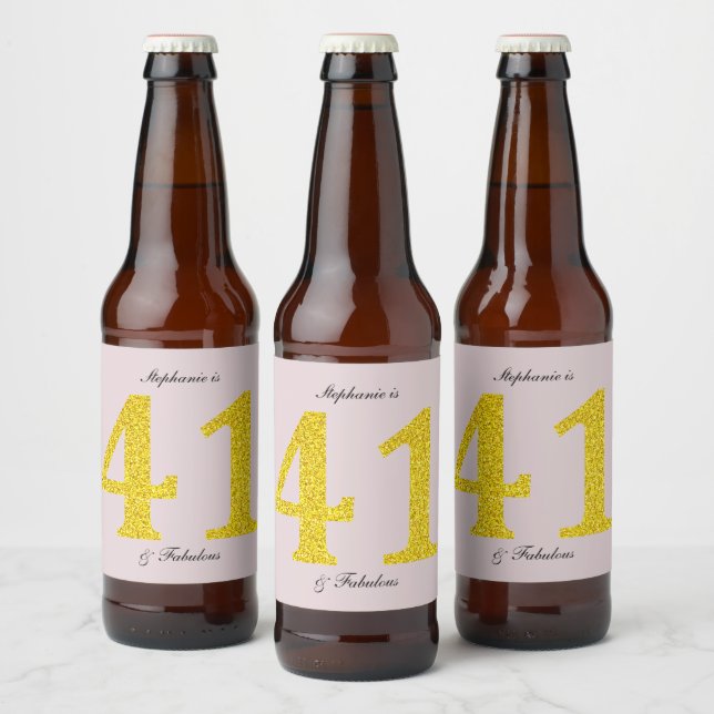 Étiquette Pour Bouteilles De Bière Bonne 41e fête d'anniversaire Blush Pink Gold Part (Bouteilles)