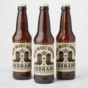 Étiquette Pour Bouteilles De Bière Bottes de cowboy occidentales AJOUTER NOM Éperons