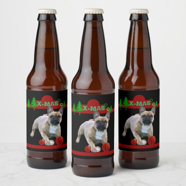Étiquette Pour Bouteilles De Bière Bouledogues français Noël Bouledogue français (Bouteilles)