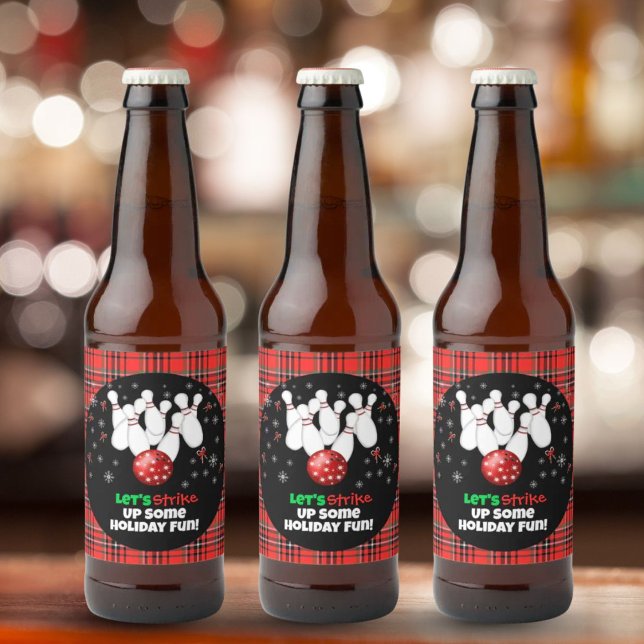 Étiquette Pour Bouteilles De Bière Bowling festif de vacances  (Créateur téléchargé)