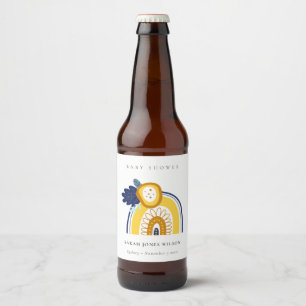 Étiquette Pour Bouteilles De Bière Bright Yellow Navy Boho Floral Rainbow Baby shower