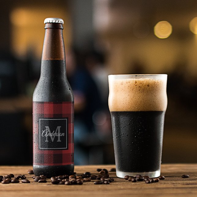 Étiquette Pour Bouteilles De Bière Buffalo rouge abattu | Initiale personnelle | Cade (Créateur téléchargé)