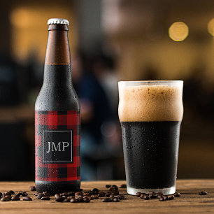 Étiquette Pour Bouteilles De Bière Buffle rouge moderne posé   Initiale personnelle