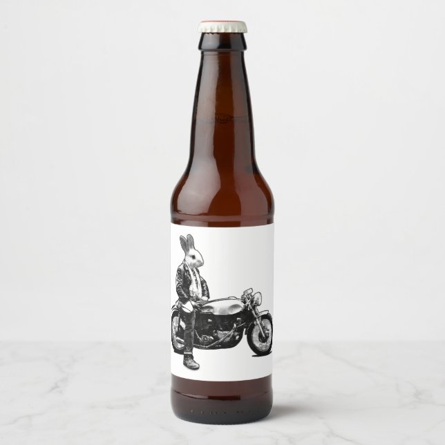 Étiquette Pour Bouteilles De Bière Bunny Biker (Devant)