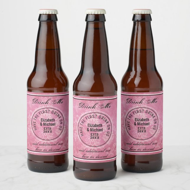 Étiquette Pour Bouteilles De Bière Buvez 1er Boire Sur Nous - BOIRE MOI ROSE Mariage  (Bouteilles)