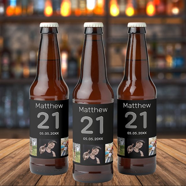 Étiquette Pour Bouteilles De Bière cadeau de 21 ans avec photo personnalisée pour hom (Créateur téléchargé)
