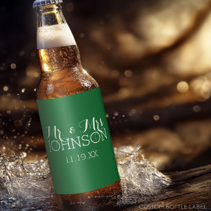 Étiquette Pour Bouteilles De Bière Cadeau de mariage M & Mme - Minimaliste vert