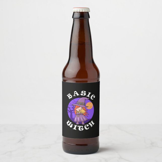 Étiquette Pour Bouteilles De Bière Cadeau Halloween | Sorcière de base (Devant)