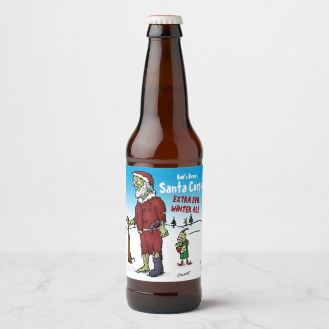 Étiquette Pour Bouteilles De Bière Caricature amusante de père Noël Corpse (Devant)