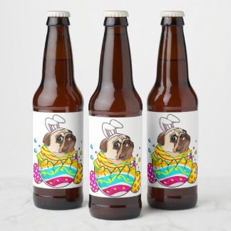 Étiquette Pour Bouteilles De Bière Carlin Bunny OEufs de Pâques Jour de Pâques Mignon