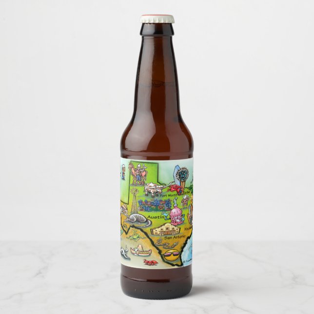 Étiquette Pour Bouteilles De Bière Carte de dessin du Texas (Devant)