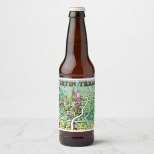 Étiquette Pour Bouteilles De Bière Carte du dessin animé Austin Texas