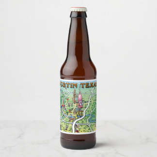 Étiquette Pour Bouteilles De Bière Carte du dessin animé Austin Texas