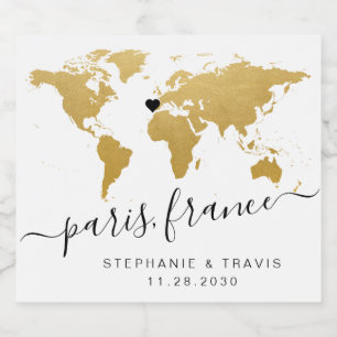 Étiquette Pour Bouteilles De Bière Carte du monde or Destination Coeur Favoriser