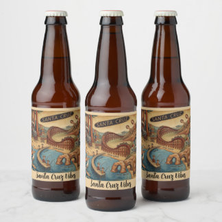 Étiquette Pour Bouteilles De Bière Carte Fantaisiste de Santa Cruz Californie UCSC Bo