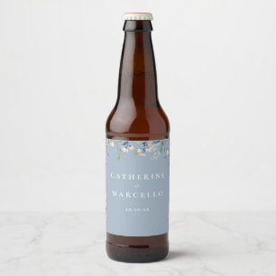 Étiquette Pour Bouteilles De Bière Cascade Florale de Fleurs Sauvages Bleu Poussiéreu