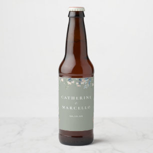 Étiquette Pour Bouteilles De Bière Cascade Florale de Fleurs Sauvages Vert Sauge Mari