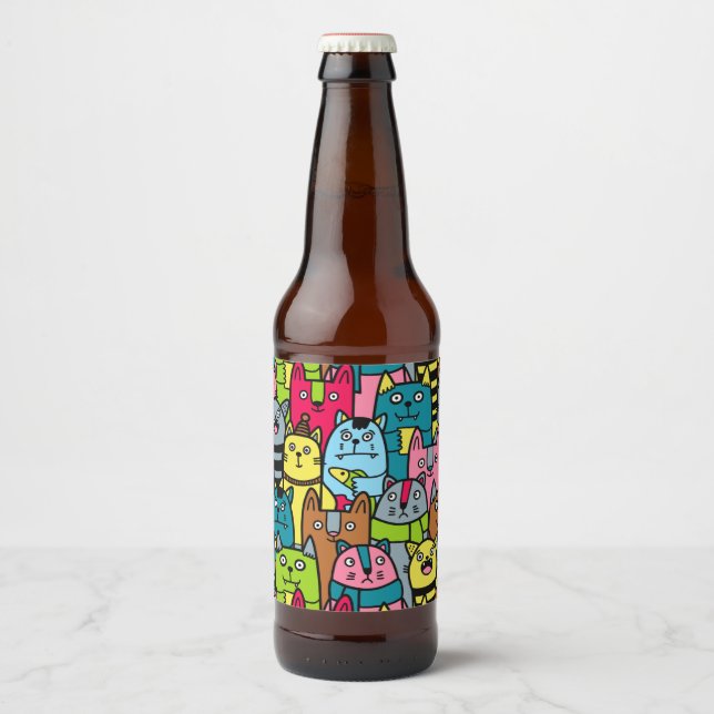 Étiquette Pour Bouteilles De Bière Cat et kitten (Devant)