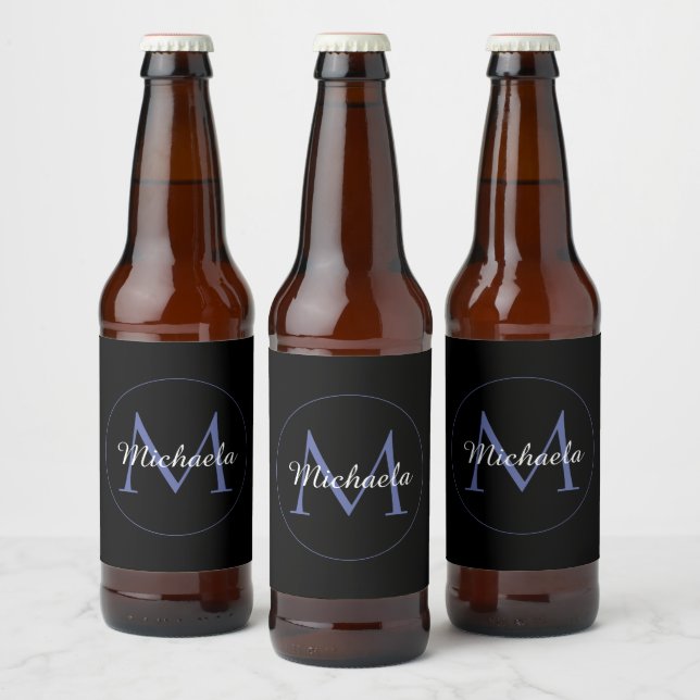 Étiquette Pour Bouteilles De Bière Cercle minimal moderne nom initial monogramme mode (Bouteilles)