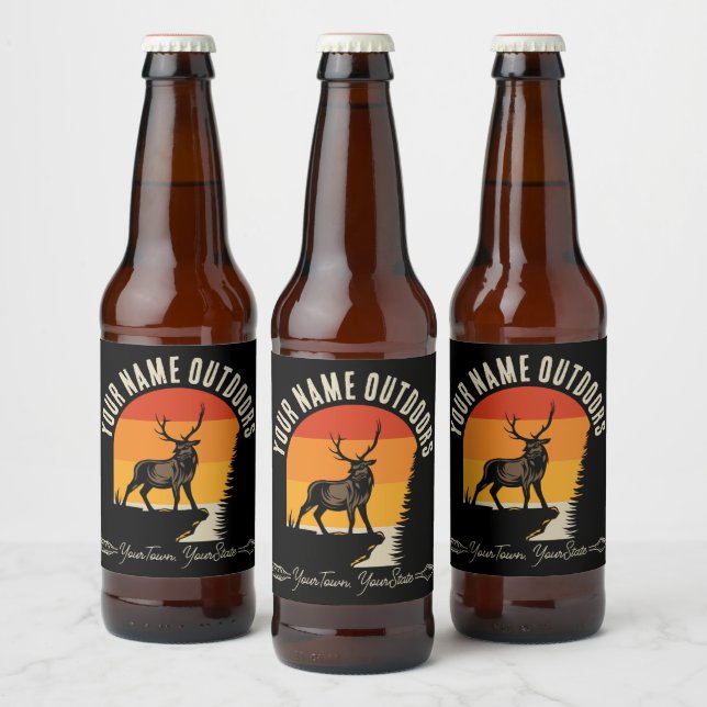 Étiquette Pour Bouteilles De Bière Chasse ADD NOM Extérieur Cerf Élan Campagne Sauvag (Bouteilles)