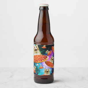Étiquette Pour Bouteilles De Bière Chat à pizza de l'espace amusant