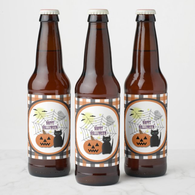 Étiquette Pour Bouteilles De Bière Chat noir et Citrouille pas effrayant Halloween (Bouteilles)