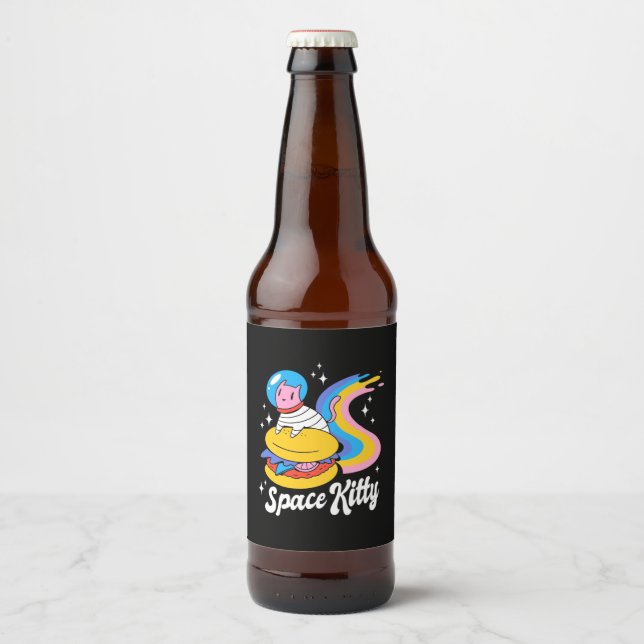 Étiquette Pour Bouteilles De Bière Chat spatial astronaute (Devant)