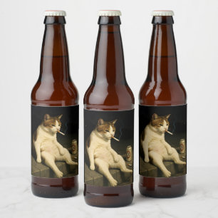 Étiquette Pour Bouteilles De Bière Chaton Cigarette Drôle Chat Qui Fume Mème Générati